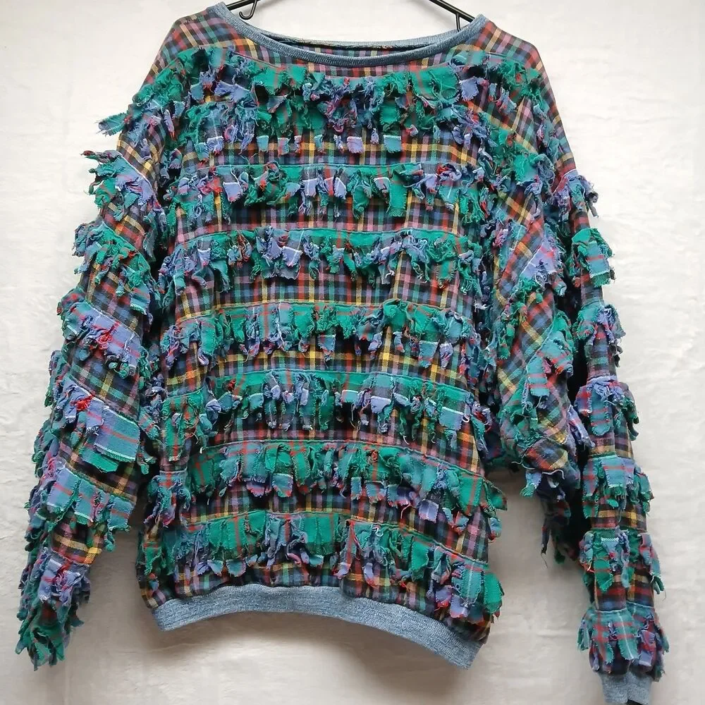 VTG Paula Sweet Sweatshirt Women's Muslin Mink Fringed Pullover Patchwork Medium